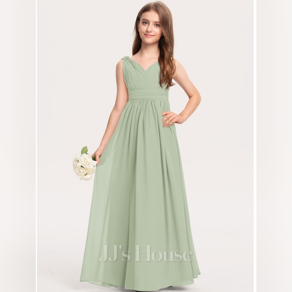 BRAND NEW JJ's House A-line V-Neck Floor Length Chiffon Dress With Pleats J8 - Picture 1 of 16